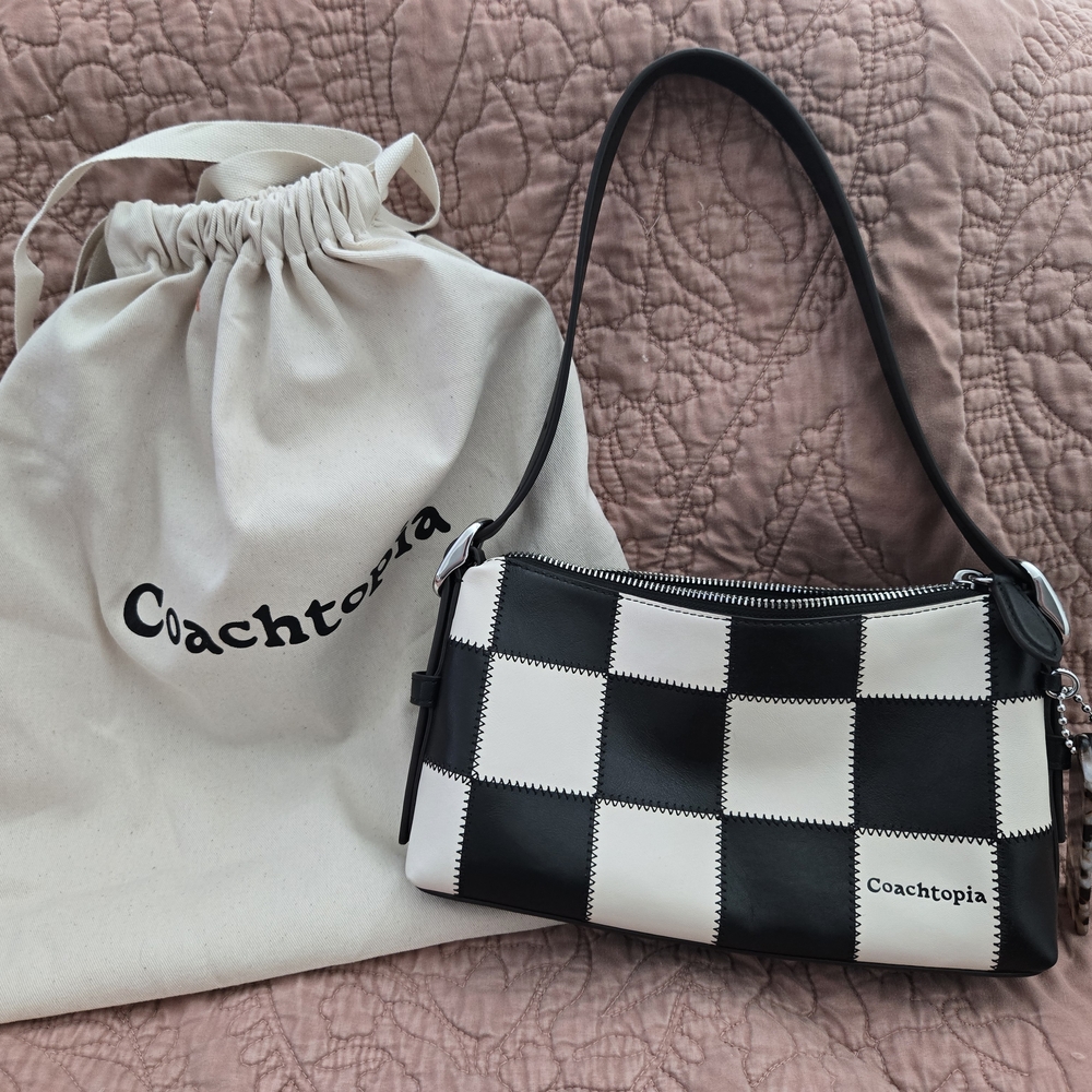 Coachtopia Black and White Checker Shoulder Bag - Small